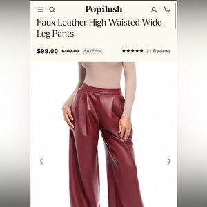 Wide Leg Faux Leather Pants in Burgundy